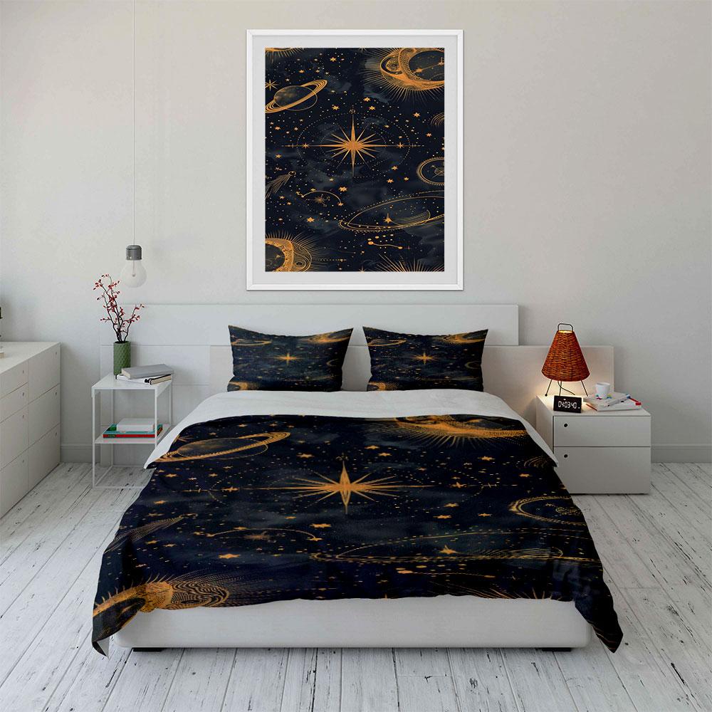 "Golden Cosmic Dreams." Bedding Sets Duvet Covers Pillowcases(1* Duvet Cover 2* Pillowcases Without Duvet Insert)