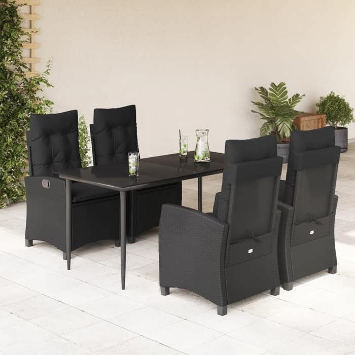 VidaXL Ensemble à Manger de Jardin avec Coussins 5 pcs, Table et Chaises avec Dossier Réglable, Meubles d'Extérieur, 3212746