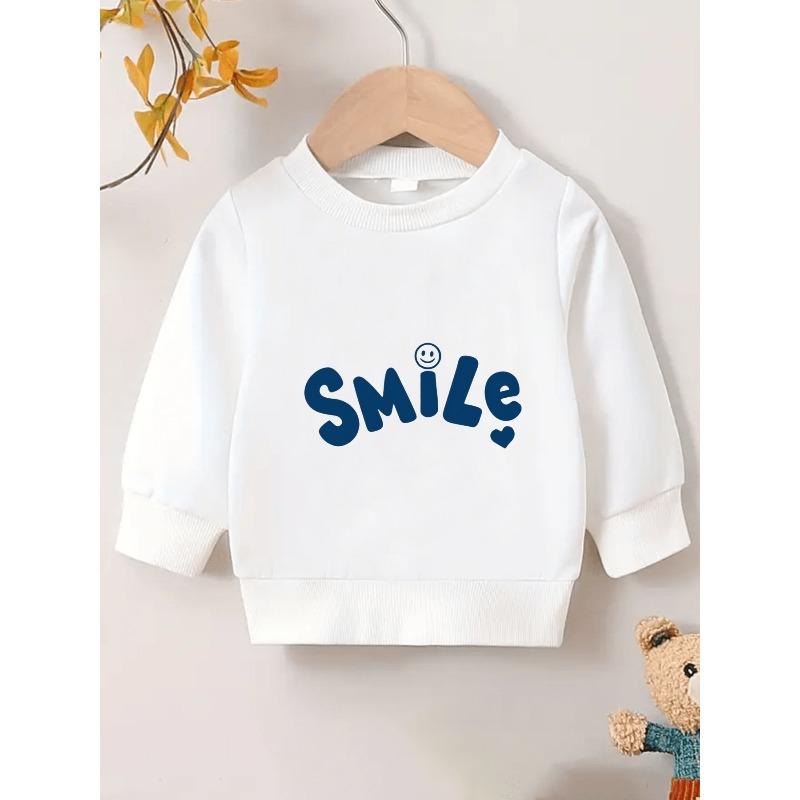 Baby Girl Comfortable Soft "Smile" Crew Neck Sweatshirt | Long Sleeve, Geometric-pattern, Spring Season, Cute Style