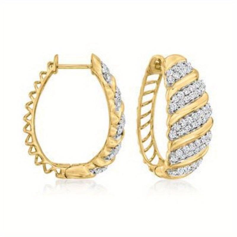 Women's Exquisite Golden Plated Sparking Synthetic Zircon Hoop Earrings Elegant Banquet Perfect Jewelry Accessories Gift