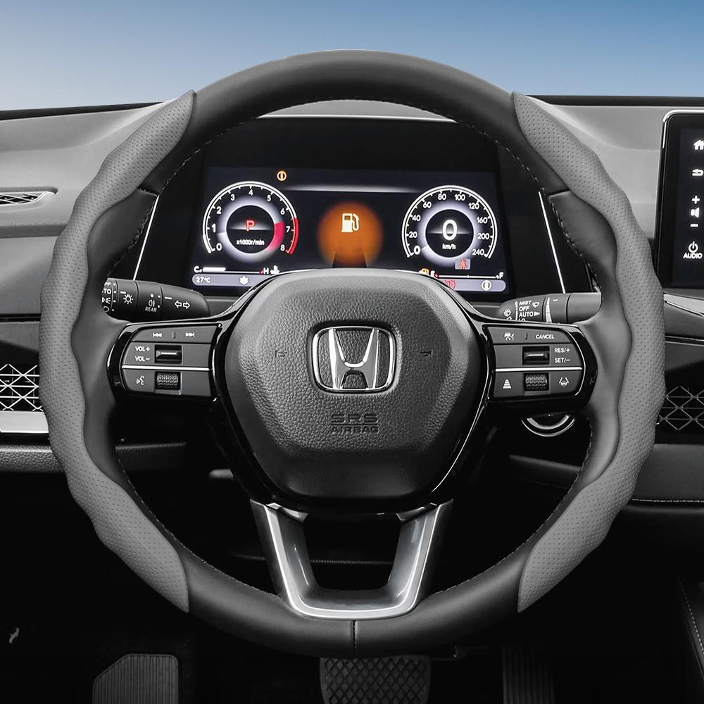 Steering Wheel Cover Suitable for Honda, Wave-Shaped Sporty Design, Breathable Leather, Segmented Design, Non-Slip, Sweat-Abs Cr-V Fit Jazz Hr-
