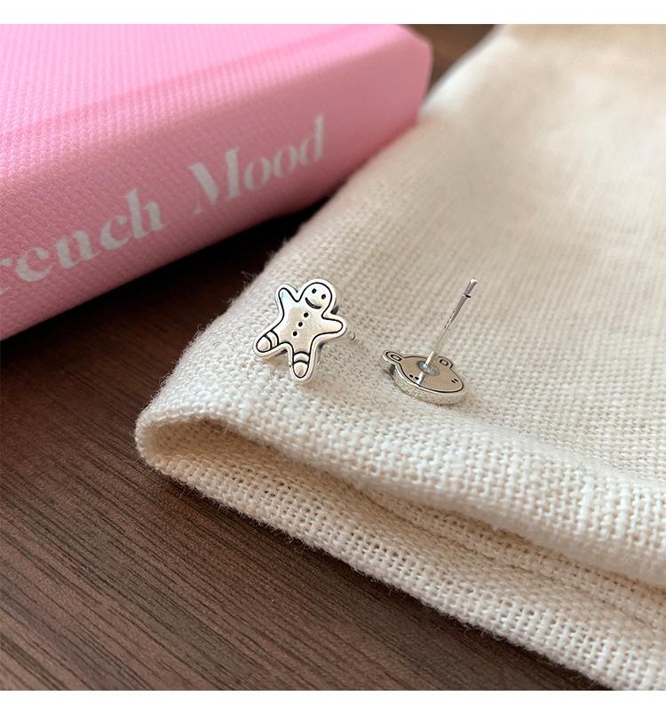 S925 Silver Cute Gingerbread Man & Bear Stud Earrings - Versatile Christmas Gift for Women