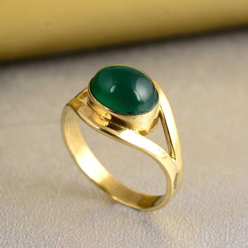 Green Onyx Gemstone Ring, Solid 925 Sterling Silver Ring, Yellow Gold Ring, Handmade Ring, Statement Ring, Women Ring, Silver Ring