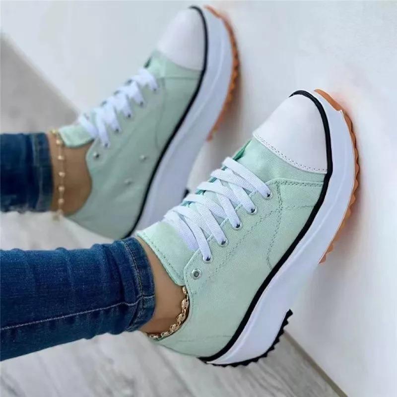 Spring and autumn new low-top thick-soled canvas muffin lace-up casual shoes large-size flat-soled women's single shoes