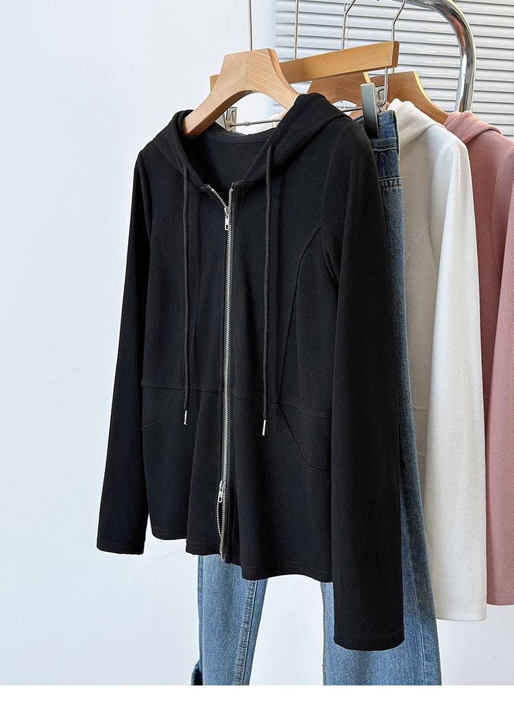 Plus Size Women s Slimming Casual Hooded Double Zipper Cardigan L
