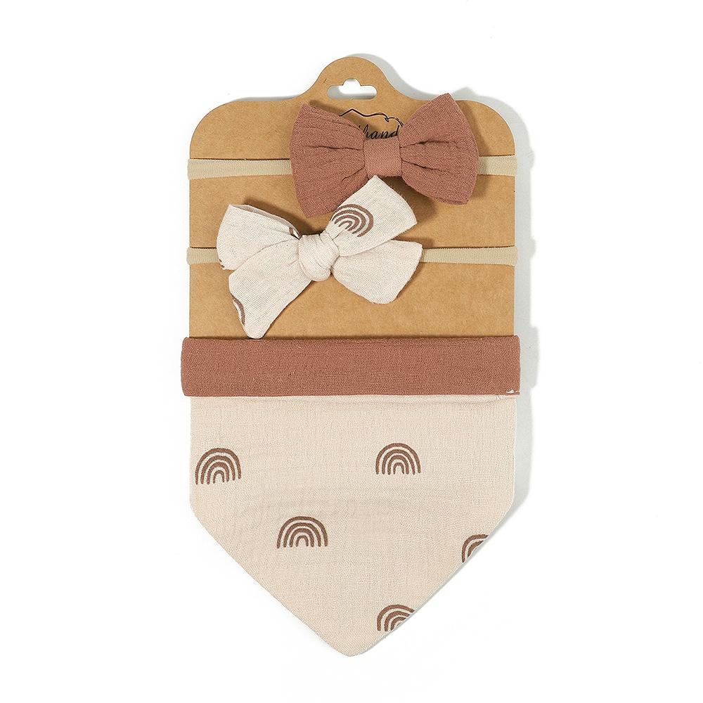 3 szt./zestaw Muślinowa Bawełna Nadruk Śliniak Noworodek Kokardki Opaska Trójkątny Ręcznik Śliniak Niemowlę Chłopiec Dziewczynka Karmienie Odbijanie Akcesoria do Włosów Dziecka