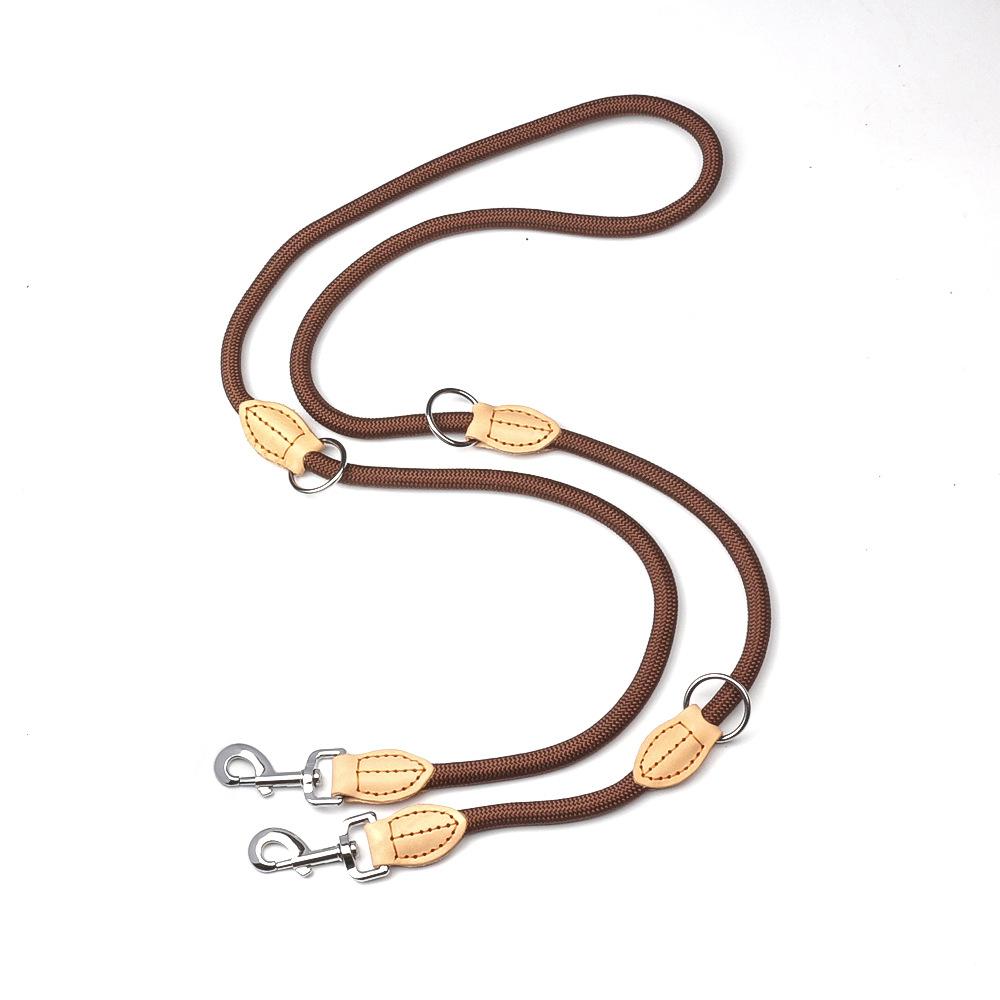 Multifunctional Double Ended Pet Leash Sewn Genuine Leather Dog Leash Adjustable Size Cross Dog Leash 10mm   2.1m кофейный