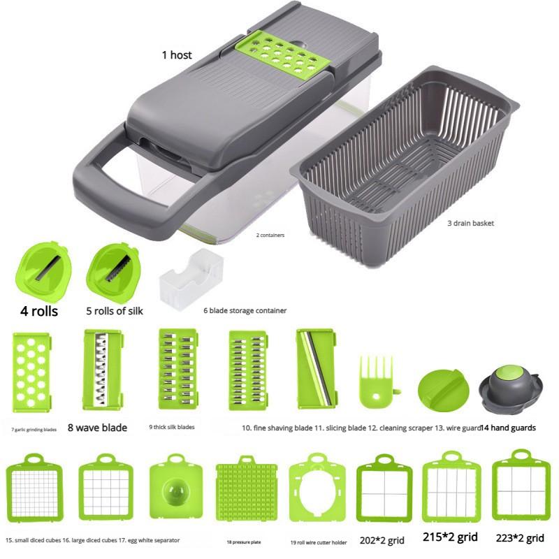 Vegetable Cutting Artifact Multifunctional Vegetable Cutting Set Vegetable Cutting Storm Cutter Storage Box светло-серый