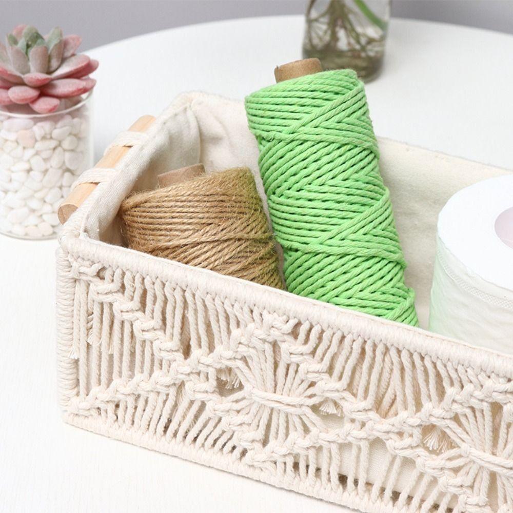 Decorative Macrame Organizer Box Grid Designed Woven Storage Basket Hand Woven Storage Box  Desktop
