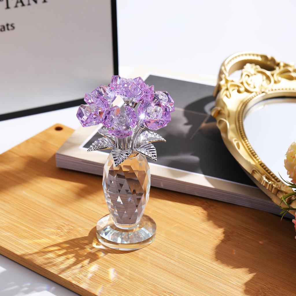 Fioletowy kryształowy prezent różany szklana figurka kwiatowa róża urodziny ślub rocznica popularny prezent dla kobiet fioletowy szklany bukiet róż prezent na emeryturę