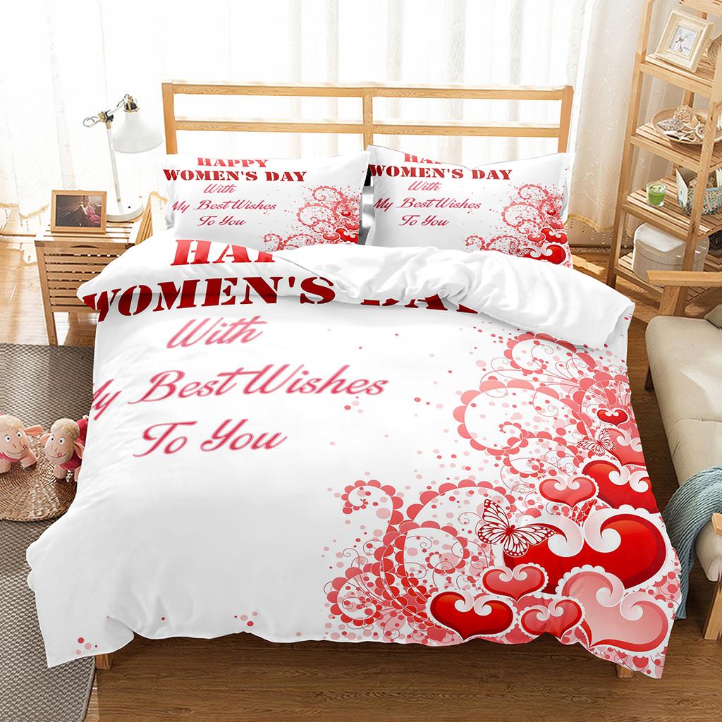 Comforter Romantic Floral Happy Women'S Day Bedding Set Polyester March 8 Comforter Single King Size For Mother Gift