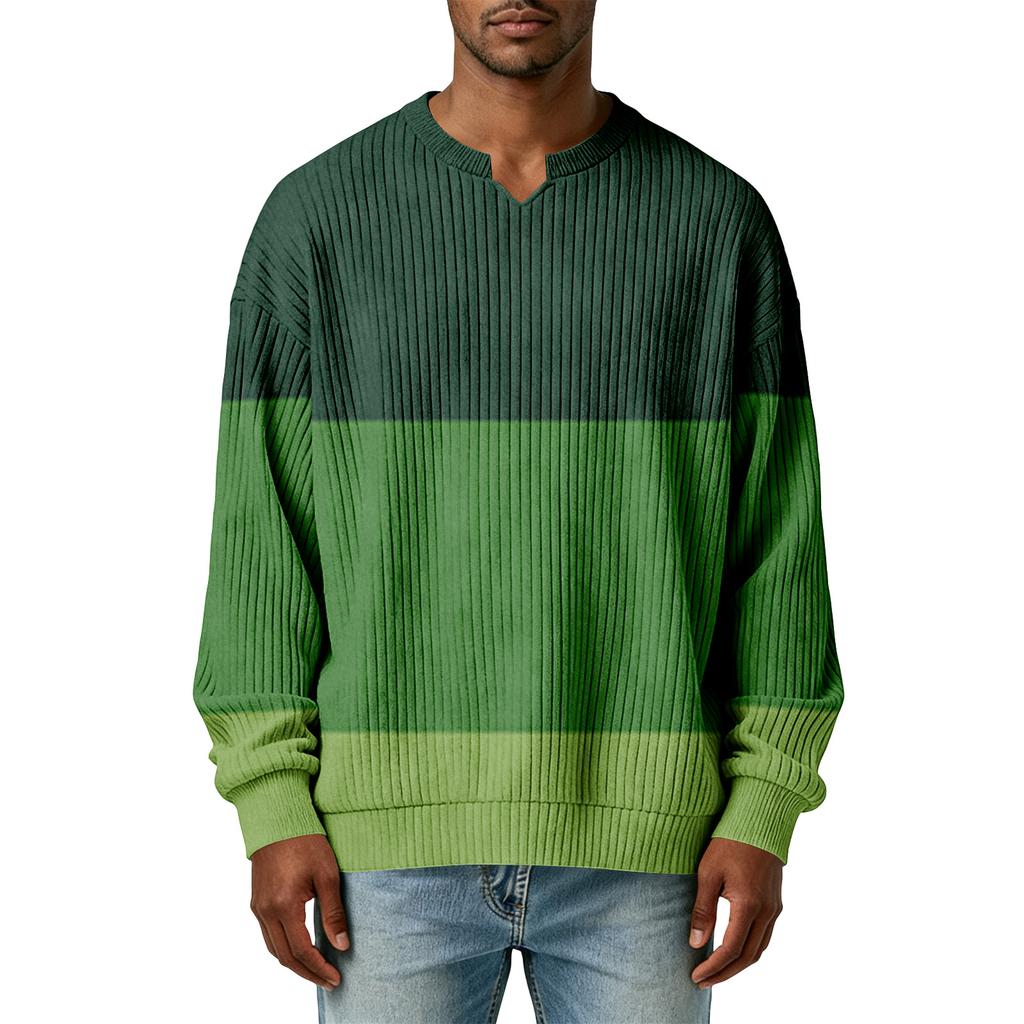 Herrfärg,Färgblockerad Snygg V-ringad Ribbstickad Långärmad T-shirt