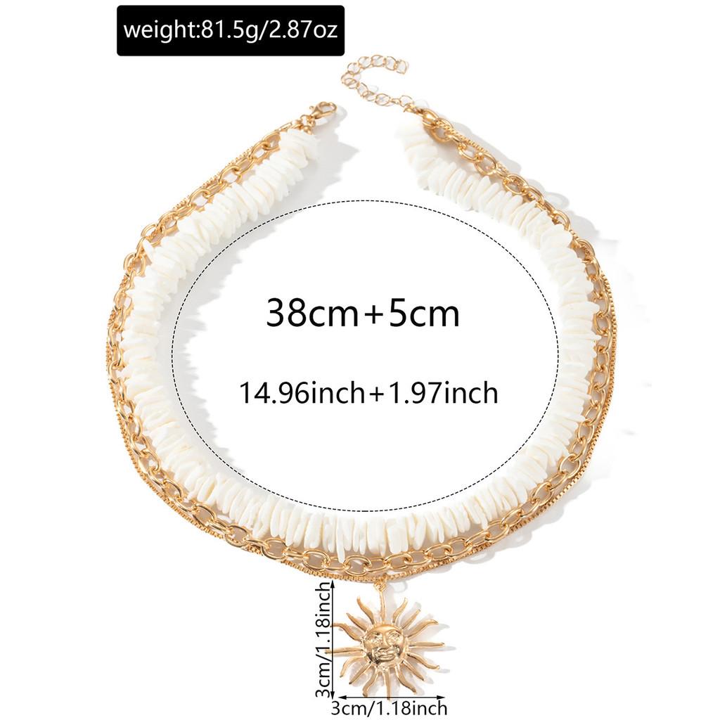 Summer Shell Pendant Multilayer Necklace With Geometric Style For Vacation And Beach Wear