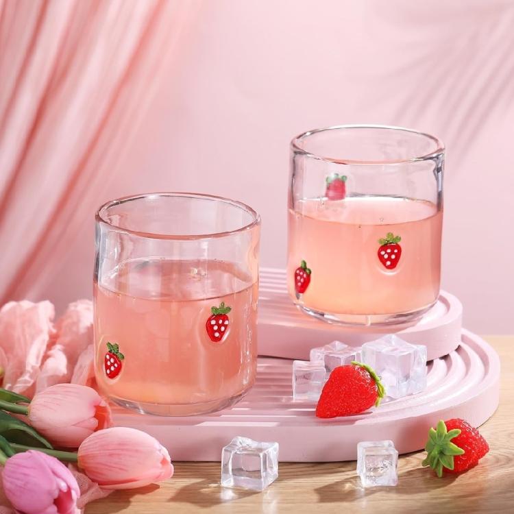 2 Lemon Pattern Glass Cups 14oz Elegant Fruit Pattern Ideal For Cocktails Hour Dinner Parties Kitchen Essential