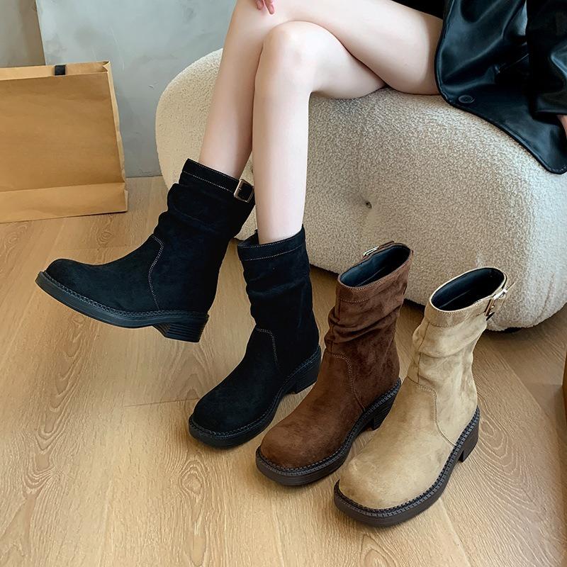 Trendy British Ankle Boots Chunky Sole Slim Fit Winter Shoes Women High Quality Versatile Boots