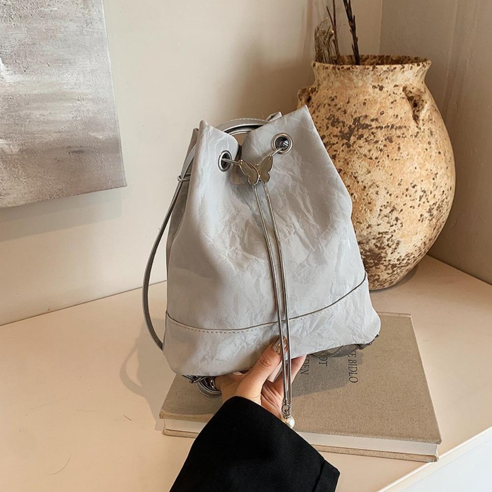 New Large Capacity Women's Backpack Drawstring Adjustable Strap School Bag PU Leather Travel Bag Ladies