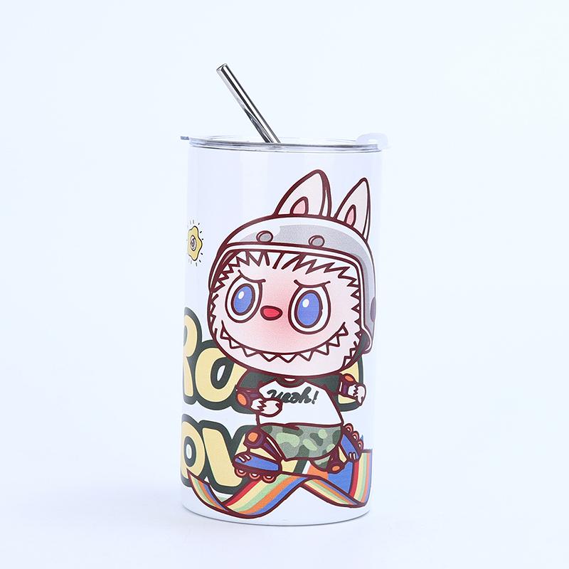 Kubek termiczny ze stali nierdzewnej w kształcie kreskówki Labubu Prosty kubek ze słomką do kawy