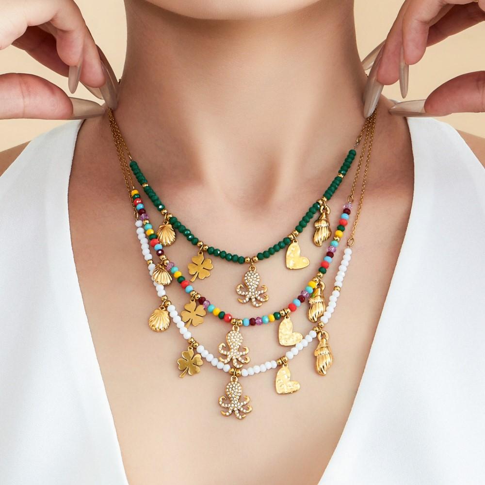 Multi Color Beaded Necklace In Stainless Steel 18k Gold Plated Chain Charm Necklaces Natural Stone Beads Necklace For Women