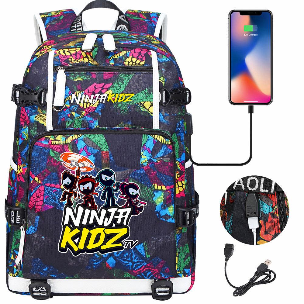 Print Kids Backpack with USB Charging Port, Teenagers School Bookbag, Lightweight Travel Daypack with Headphone Jack Anti-Theft Design