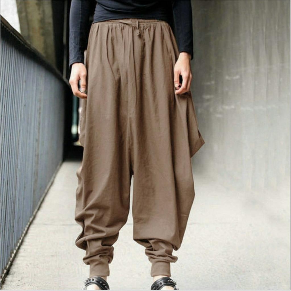 Men's Casual Loose Polyester Pants, 100% Polyester Fabric, Solid Color Regular Length, No Stretch, Super Loose Style