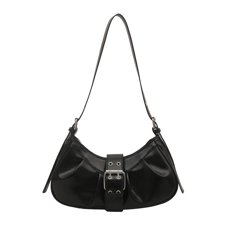 

Fashion 2 Vintage Folded Shoulder Underarm Bag Large Capacity Ladies Commuter Niche Crescent Bag чёрный