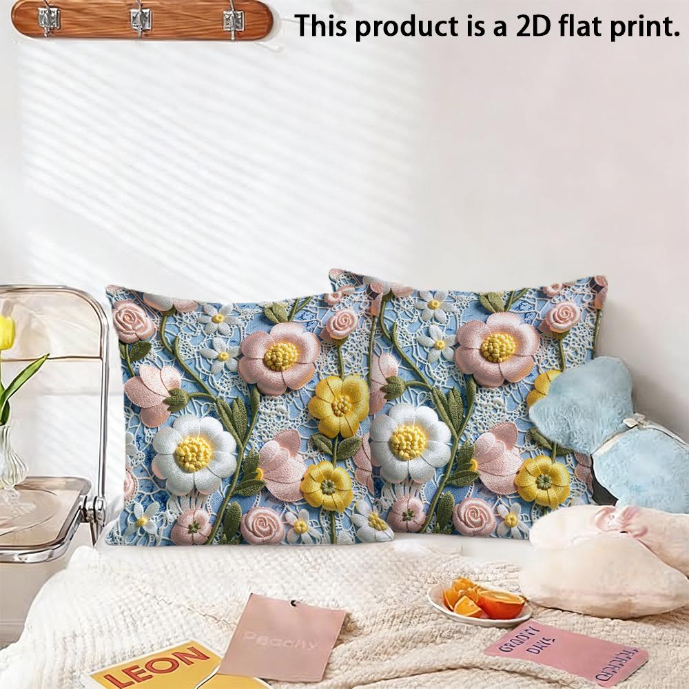 2pcs 3D Embossed Style Floral Print Throw Pillow Covers Decorative Soft Pillowcases for Sofa Bedroom Living Room Cushion Cover