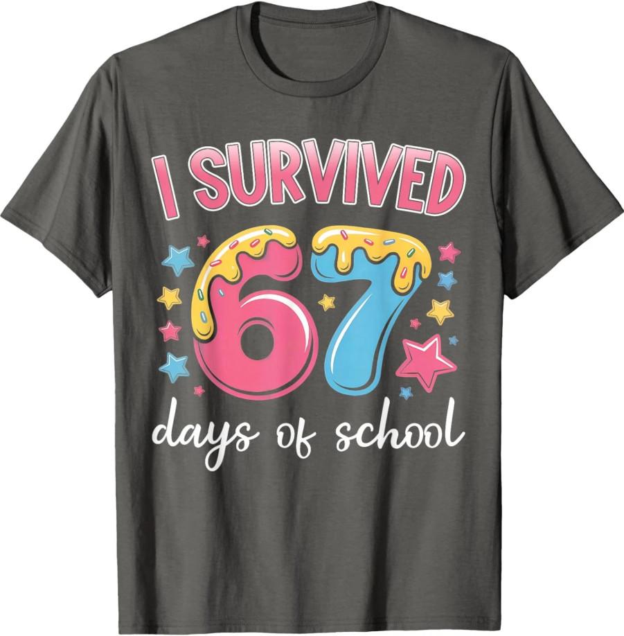 Survived 67 Days Of School Tee, Funny Teacher Meme, Unisex T-Shirt 2XL