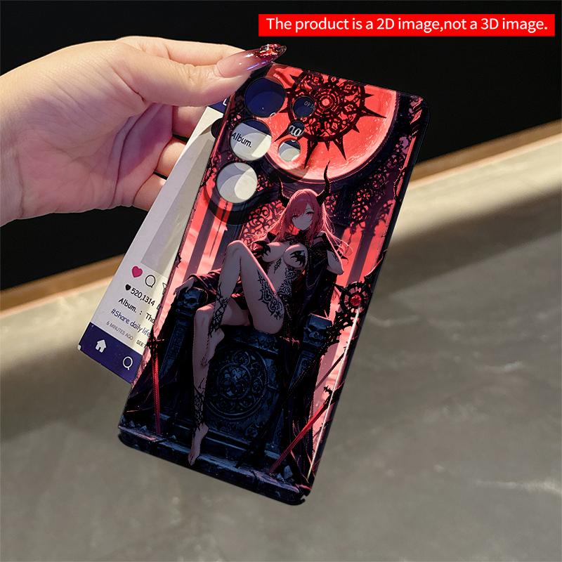 2DFlat Samsung phone case Pink-Haired Demon Queen on Throne Under Crimson Moon Applicable to Galaxy S22 S23 S24 S25ULTRA S26 A12 A13 A14 A15 A16