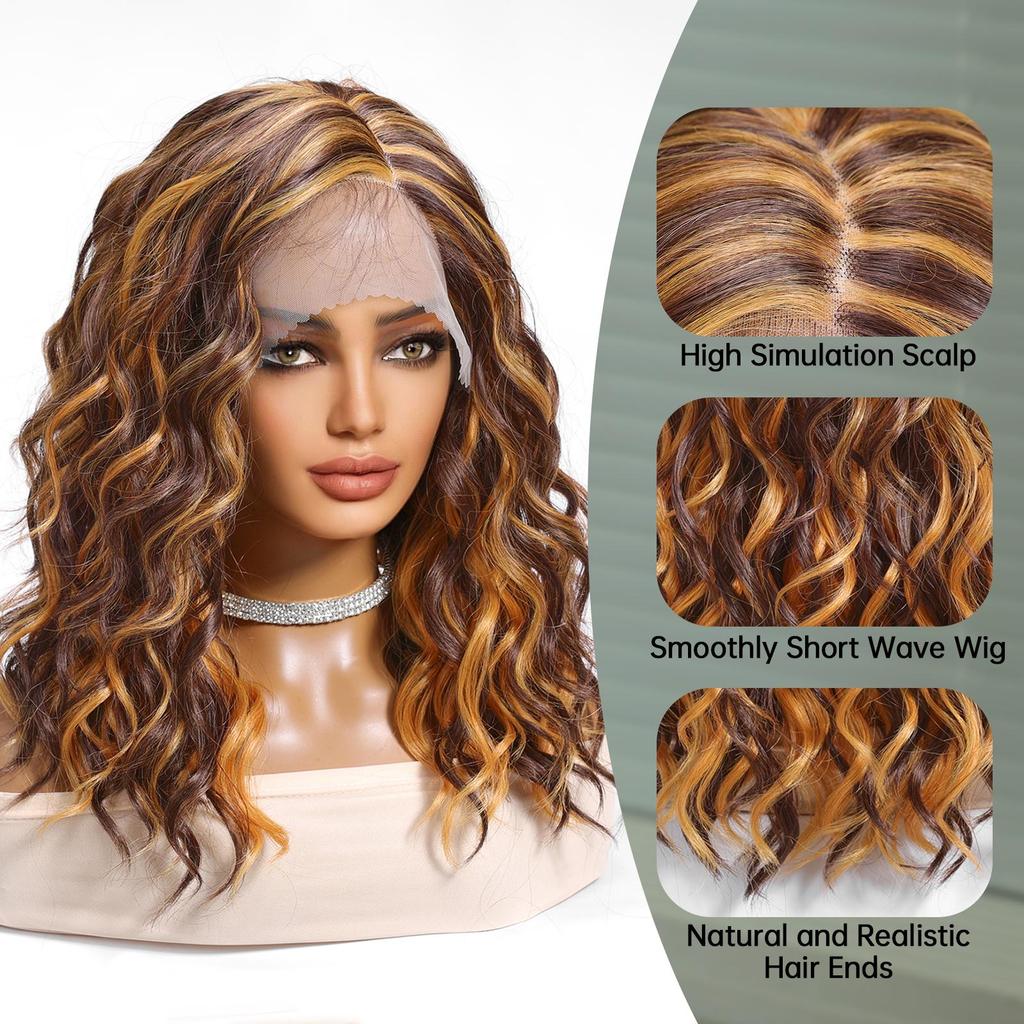 LOUIS FERRE Synthetic Lace Front Wigs Orange Brown Short BOB Wig with Side Part Daily Use Party Wig for Women Heat Resistant