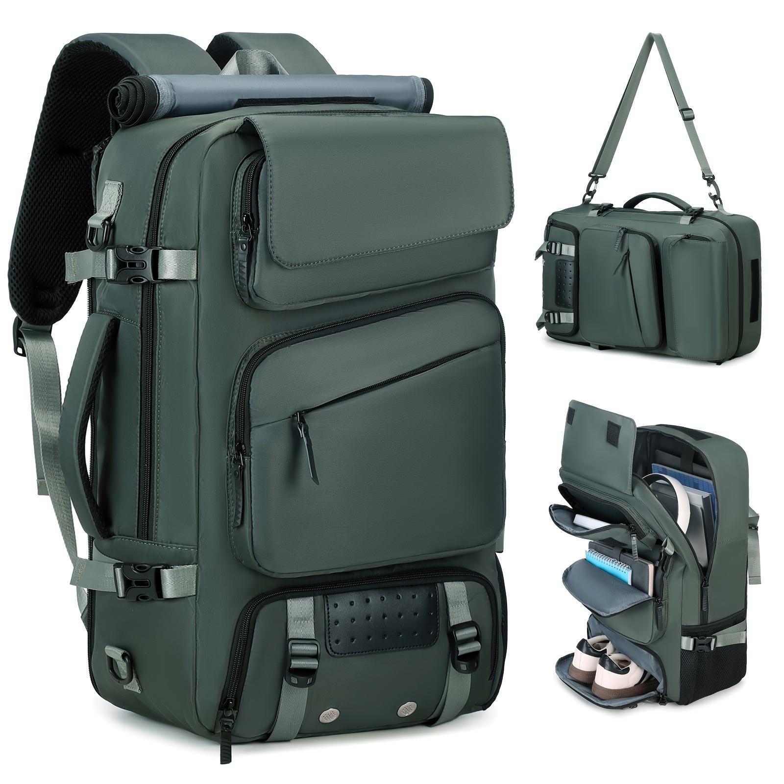 

Men s travel backpack, large capacity carry on backpack, hiking luggage bag with shoe compartment backpack зелений
