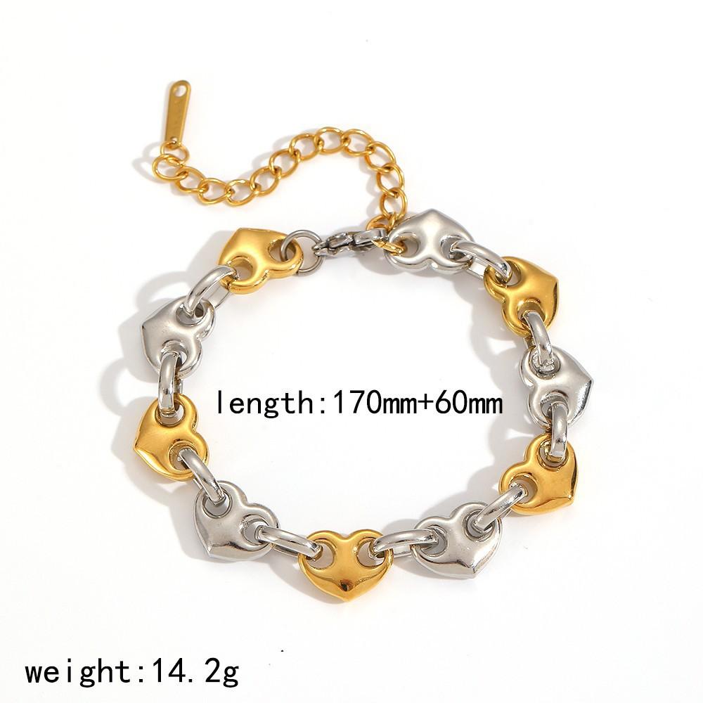 18K Gold Plate Stainless Steel Bracelet Trendy Classic Heart Pig Nose Buckle Bracelet Necklace Jewelry Set 18k Gold Vacuum Chain