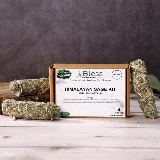 Bless-International Himalaya-Salbei-Königskerze-Brennnessel-Räucherstäbchen Premium-100%-Natürlich-und-Bio Handgefertigt-4-Zoll-Lang