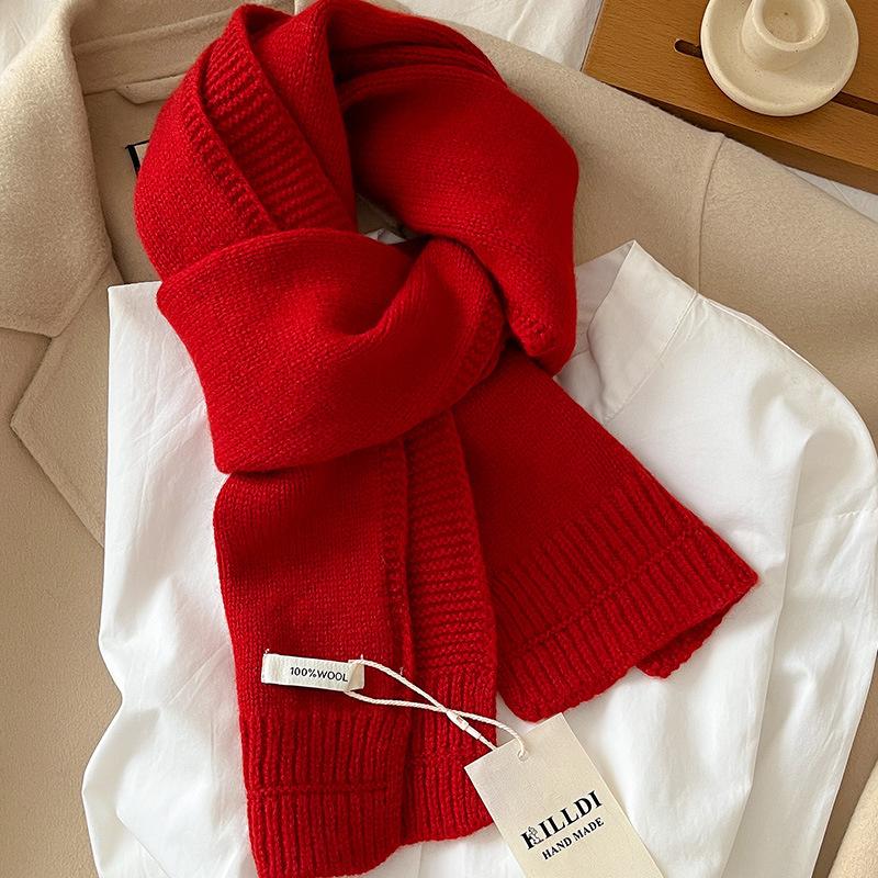 Pure Wool Knitted Women Scarf Solid Color Korea Style Winter Warm Outdoor Scarves Tassel Shawls Pashmina Lady Wrap