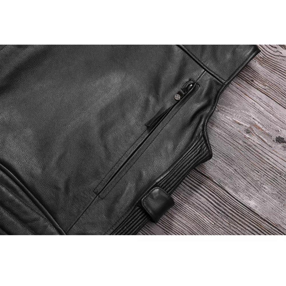 Chinese Size Biker Vest Top Layer Cowhide Leather Vest Men's Slim Short Motorcycle Clothing Riding Jacket Sleeveless Genuine Cow Club Vest