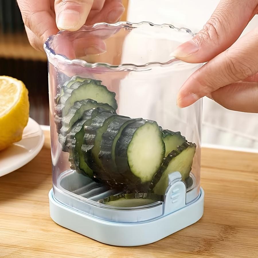 1pc Stainless Steel Fruit Slicer, Multifunctional Strawberry Slicer & Vegetable Chopper with Manual Pusher, Rectangular Blade, Container Included