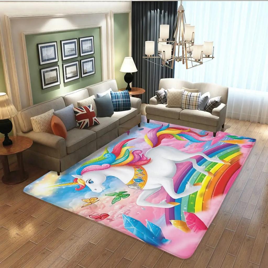 Cartoon Niedliches Einhorn Bereichsteppich Rosa Rose Glänzender Teppich Fantasie Tier Fußmatte Regenbogen Matten Wohnzimmer Kinderzimmer Türvorleger