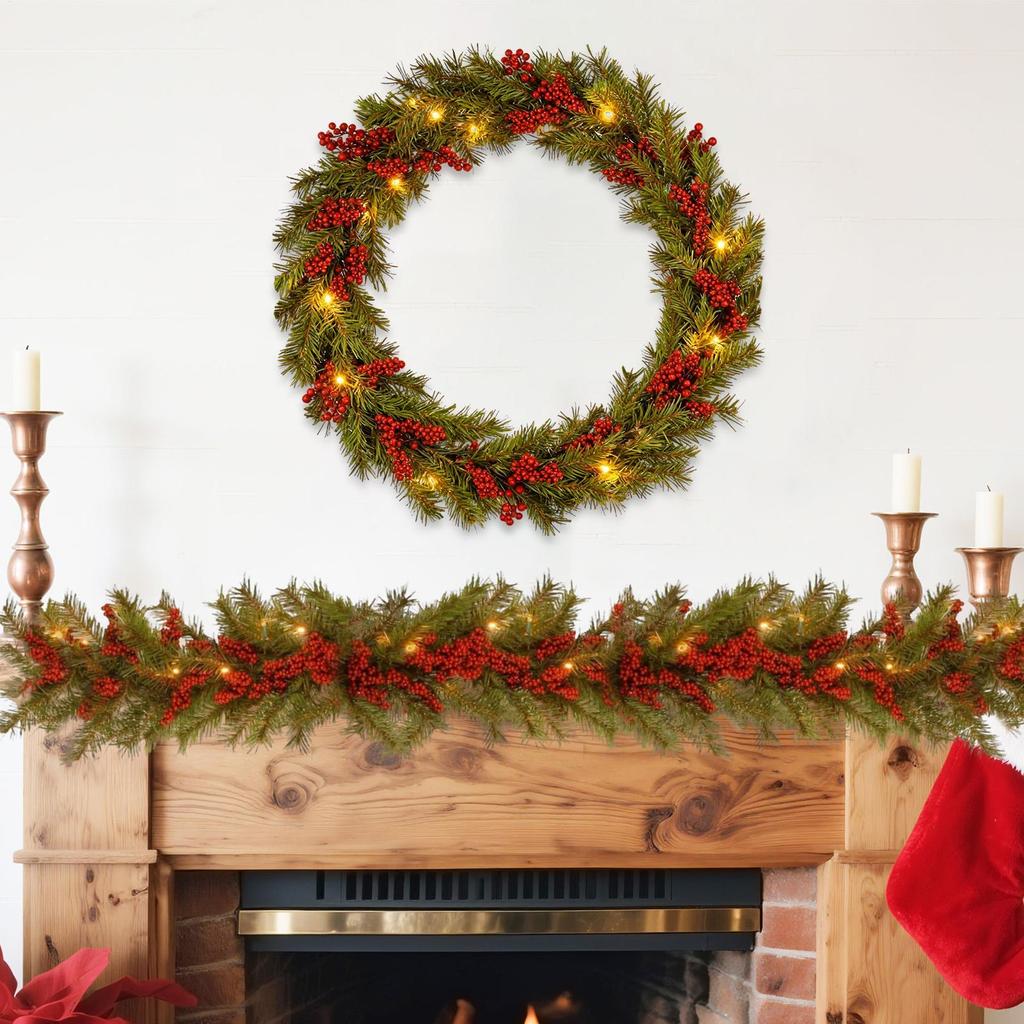 Christmas Vine Garland Hangable Festive Ornament Christmas Decor Flower Vine Garland For Window Fence Porch Arch Mantel