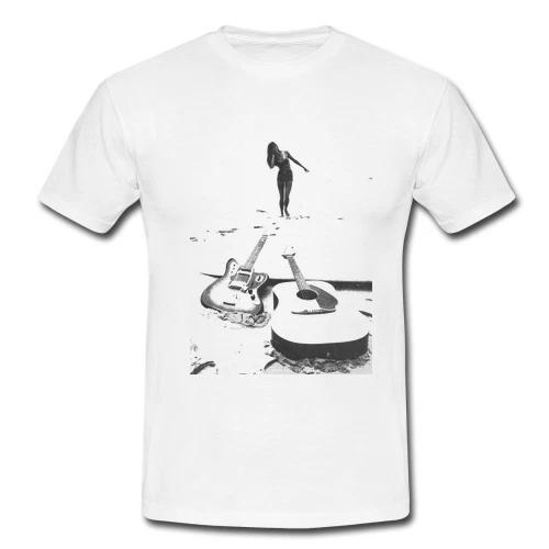 Mens Retro White Surf T-shirt Guitar Bikini Girl Waves Electric Surfing Surfer XL