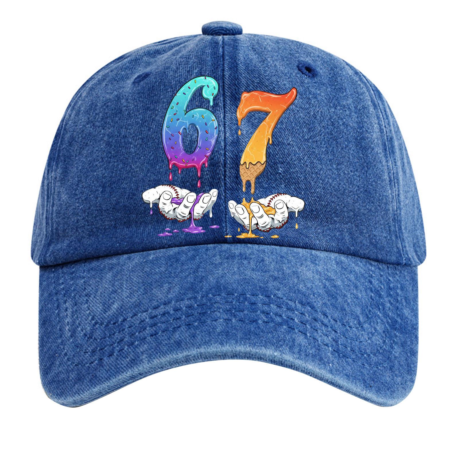 

Washed Cotton Baseball Cap With Printed Distressed Soft Top Denim Hat For Men, European And American Retro Hat One Size