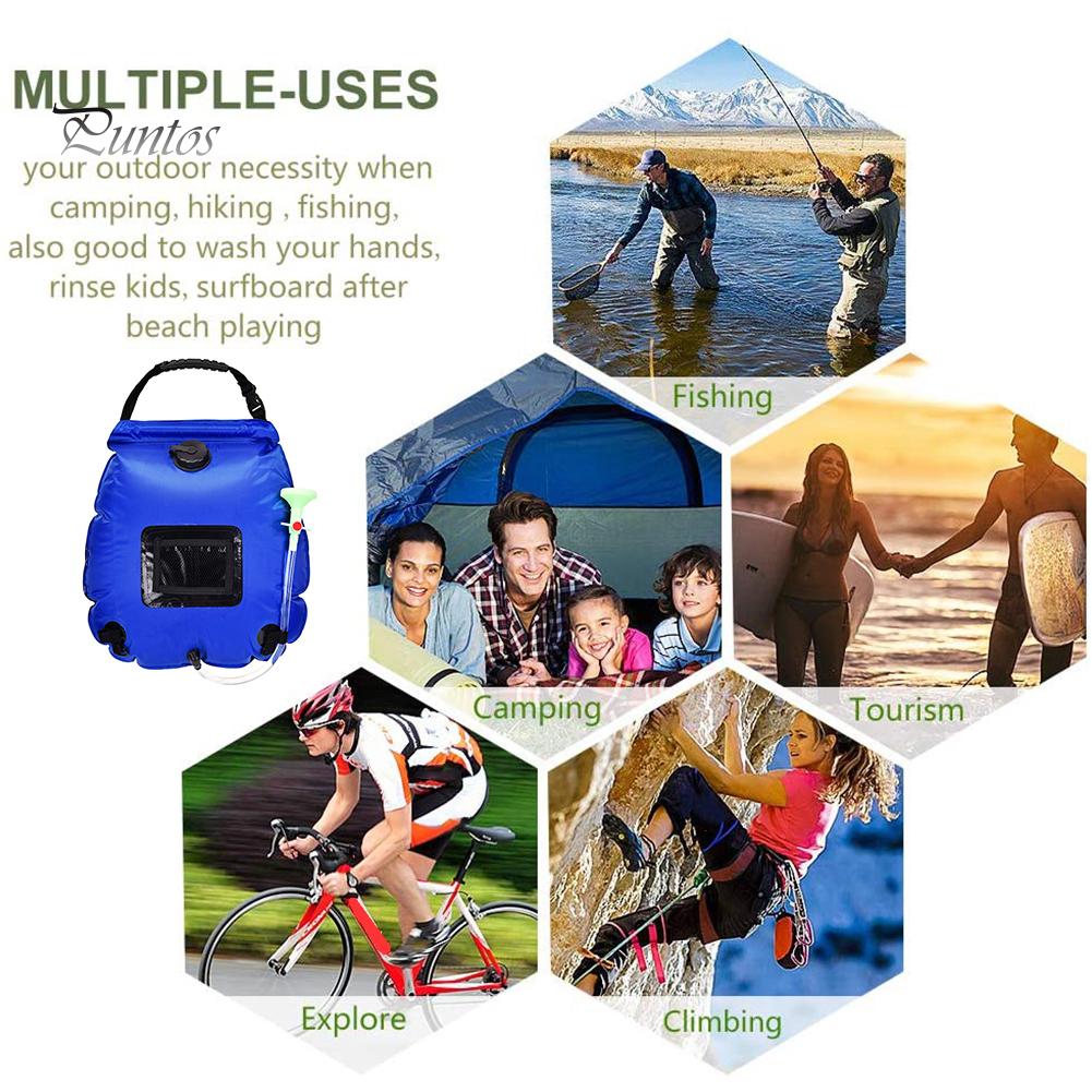 Puntos Outdoor Portable 20L Camping Turistika Solární vyhřívaná sprcha Koupání Taška na vodu