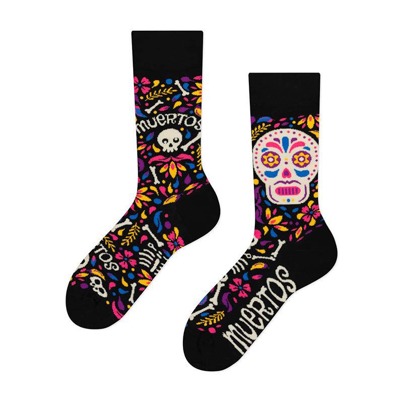 Creative Asymmetric Skull Mandarin Duck Socks - Cotton Street Style, Medium to High Tube for Couples