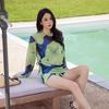 Women's Sporty Tie-Dye Three-Piece Swimsuit with Long-Sleeve Cover-Up for Conservative Beachwear