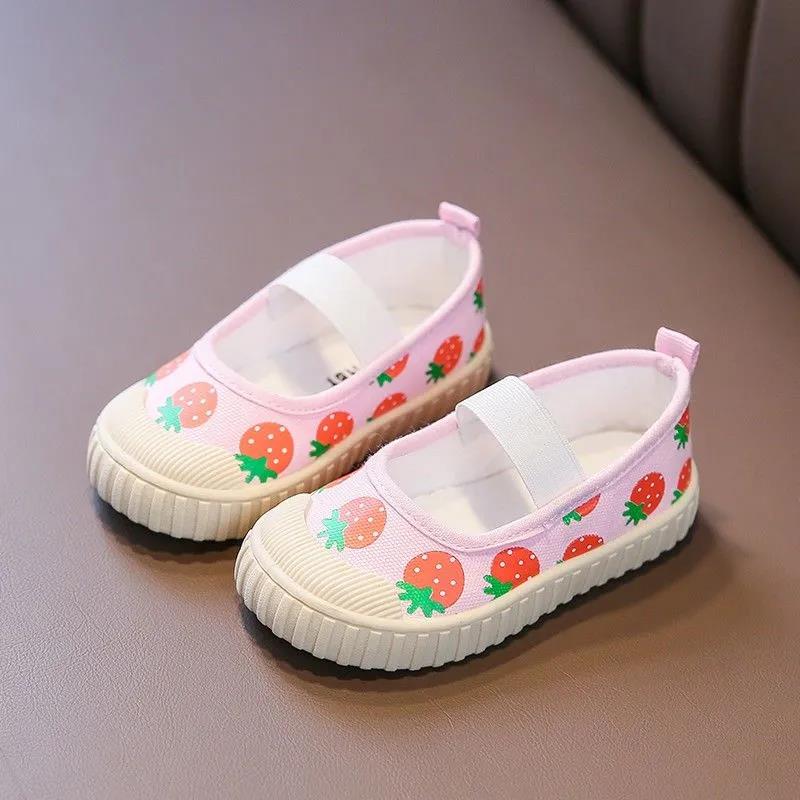 

Детская дышащая парусиновая обувь, повседневные парусиновые туфли для девочек, нескользящая парусиновая обувь на мягкой подошве, детские парусиновые туфли с фруктовым принтом 21