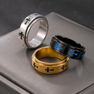 Drehbarer Orthodoxes Kreuz Edelstahlring für Herren Damen Punk Gothic Edgy Zirkon Unisex Christliches Zubehör Segensgeschenk