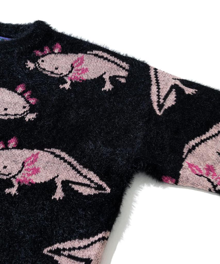[go slow caravan] 356107 Axolotl Shaggy Mix Jacquard Knit Big Sweater, Black, Size L