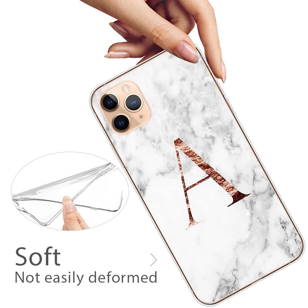 For Iphone 14 Plus 13 12 Pro Max 11 14promax Transparent Case Fashion Marble A To Z English Initial Letters Soft Silicone Cover