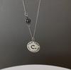 S925 Silver Retro Circle Necklace – Women's Elegant Clavicle Chain, Light Luxury Trendy Sweater Accessory