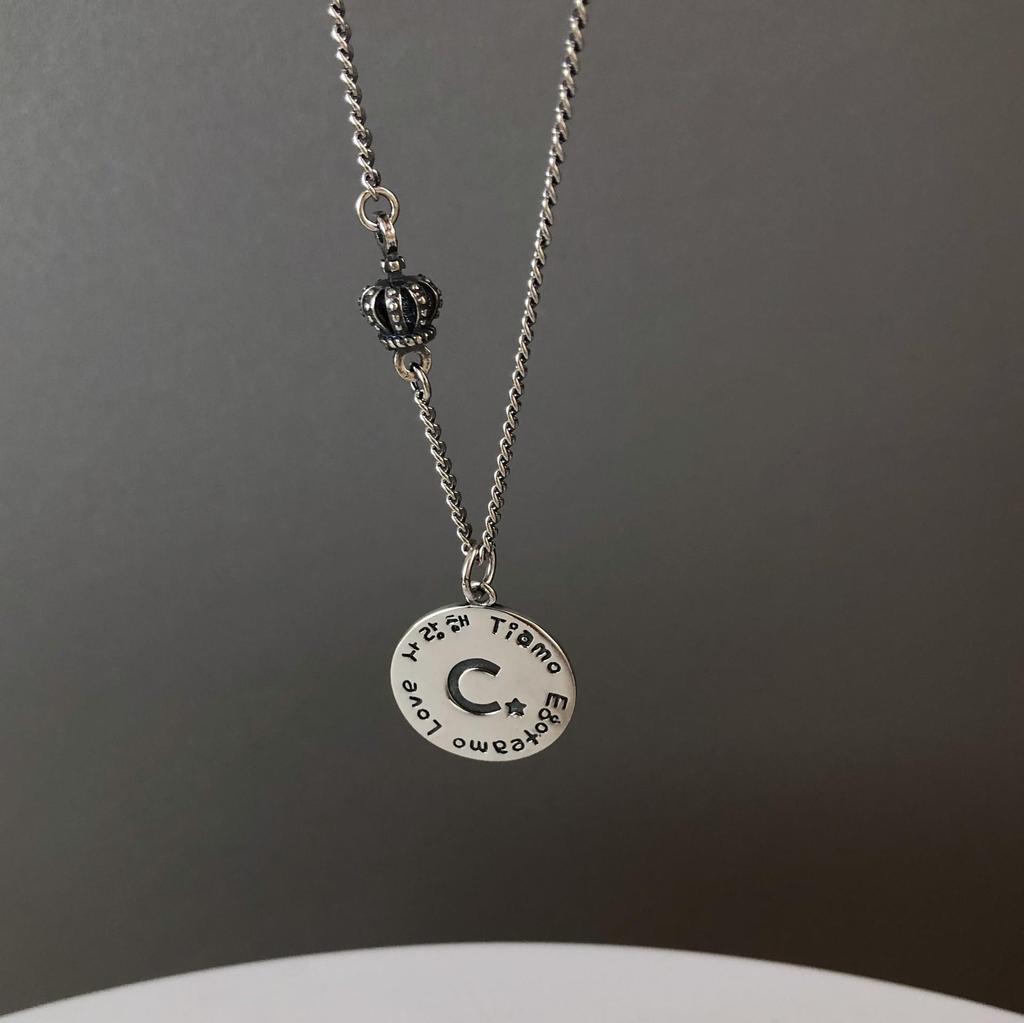 S925 Silver Retro Circle Necklace – Women's Elegant Clavicle Chain, Light Luxury Trendy Sweater Accessory