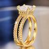 Huitan Double Rings Band Princess Cubic Zirconia Women Rings Luxury Wedding Accessories New Modern Fashion Jewelry Drop ShippingGood Product