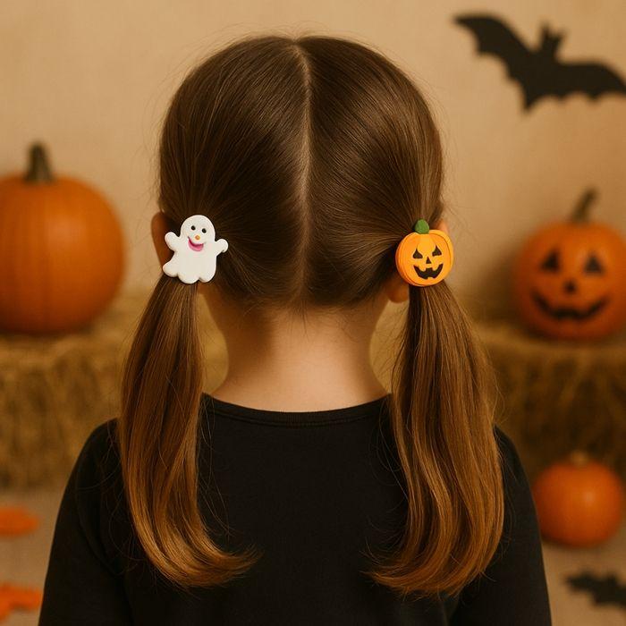 Set of 8 Halloween Hair Ties – Random Patterns, Mixed Colors | Children & Adults
